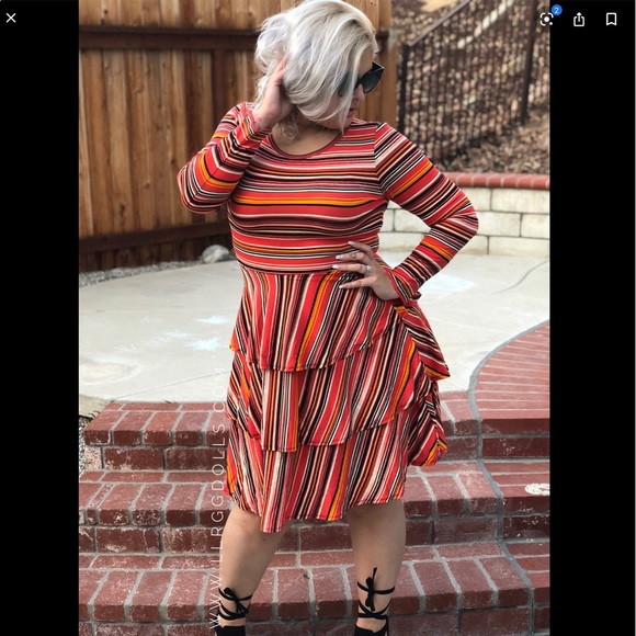 LuLaRoe Dresses & Skirts - LuLaRoe Georgia Orange Striped 3 Tier Ruffle D139